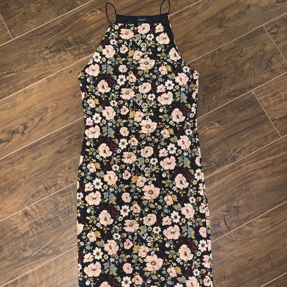 Black floral knee length dress